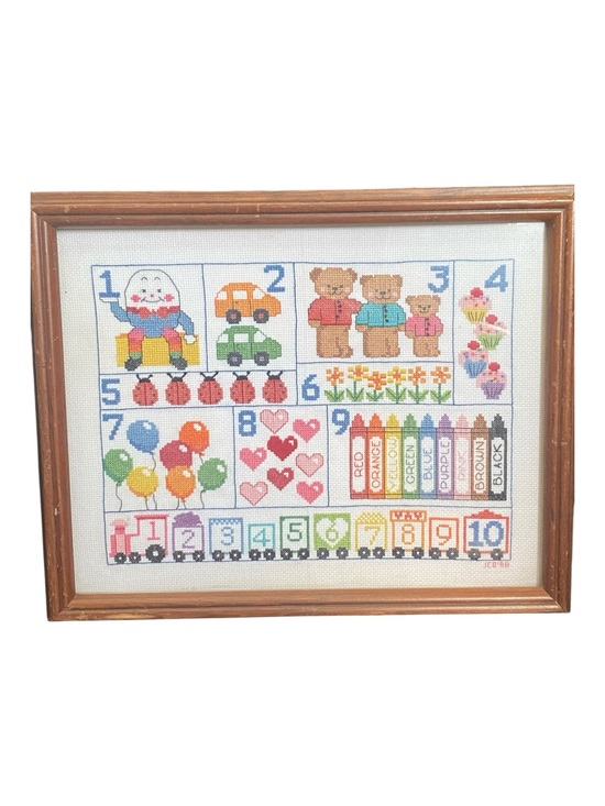 Dimensions Other - Vintage 1989 Finished Framed Needlepoint Nursery Rhyme Theme Wall Art Nursery